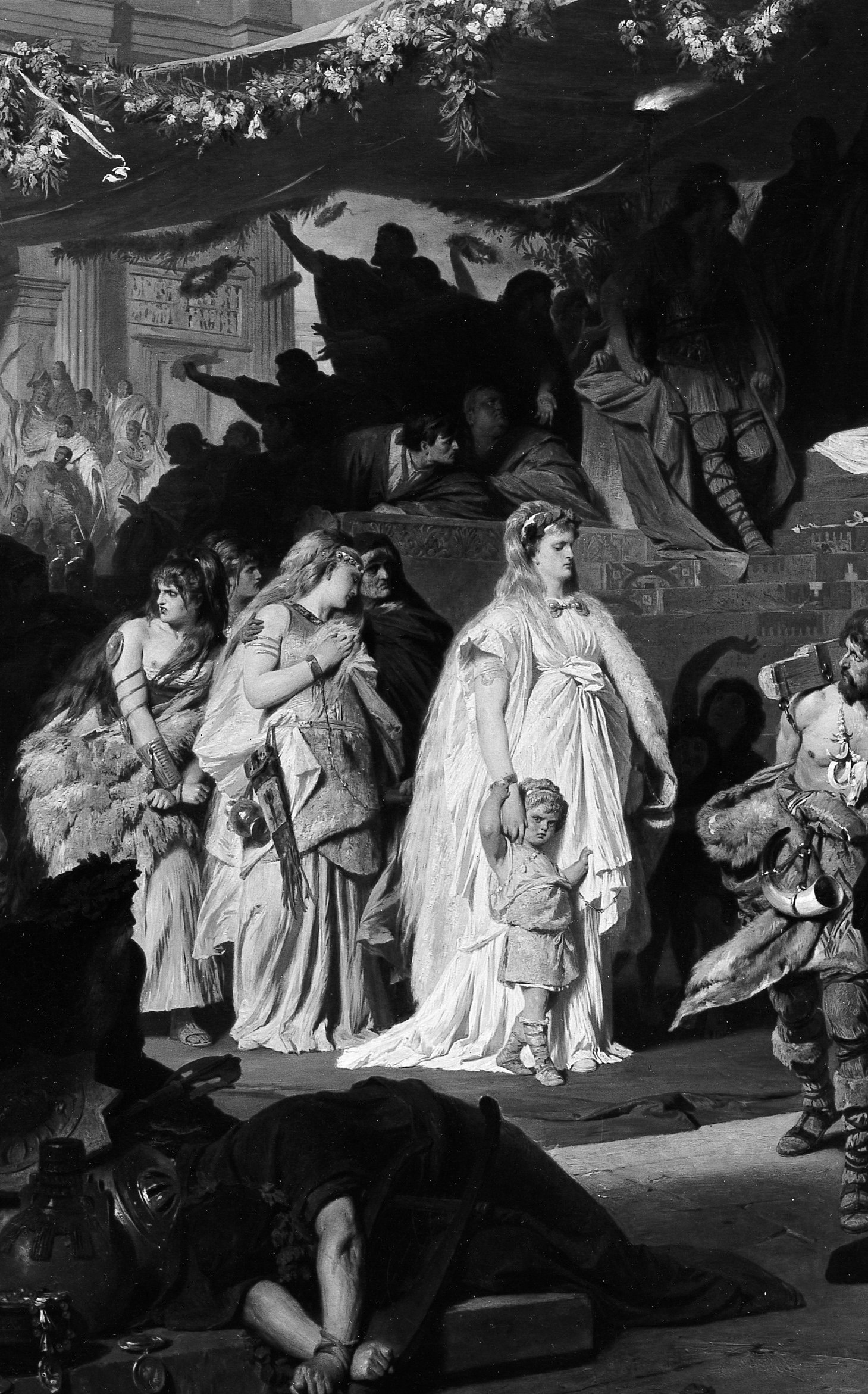 Karl von Piloty painted her as the moral center of the scene.