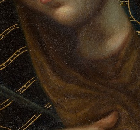 The sword piercing her chest is symbolic.