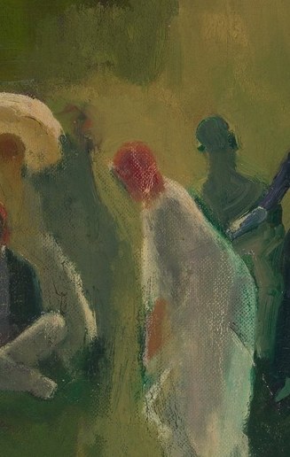 Notice how the painter highlights the elegance of their attire.