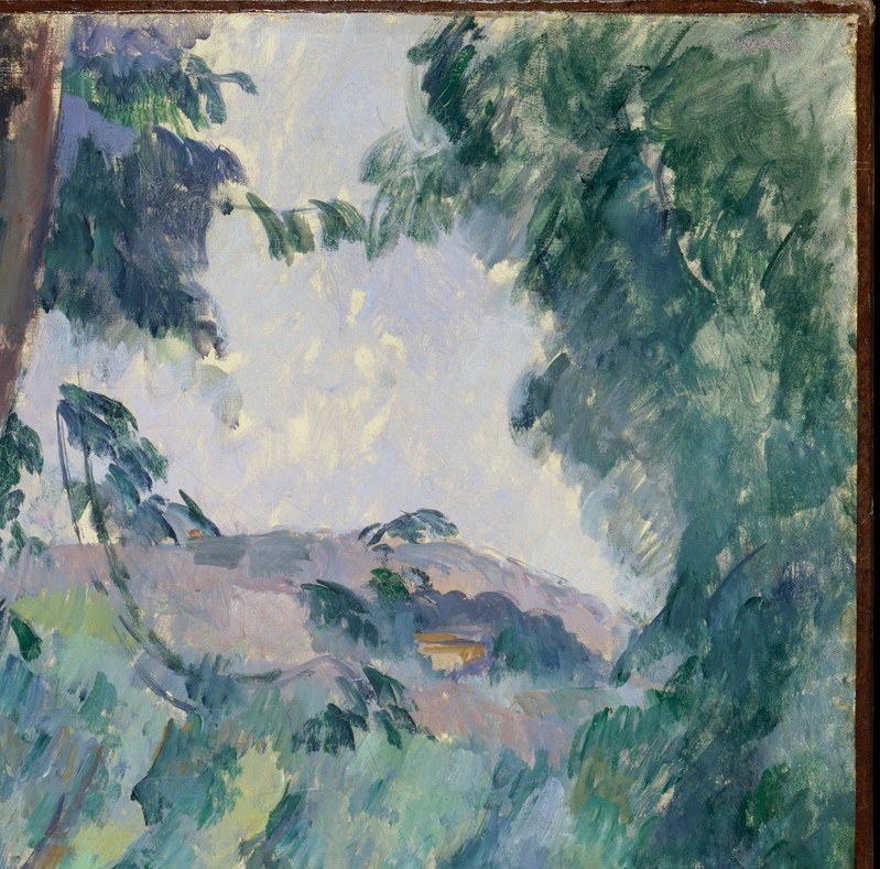 Look closely at the rough, visible brushstrokes on the leaves.