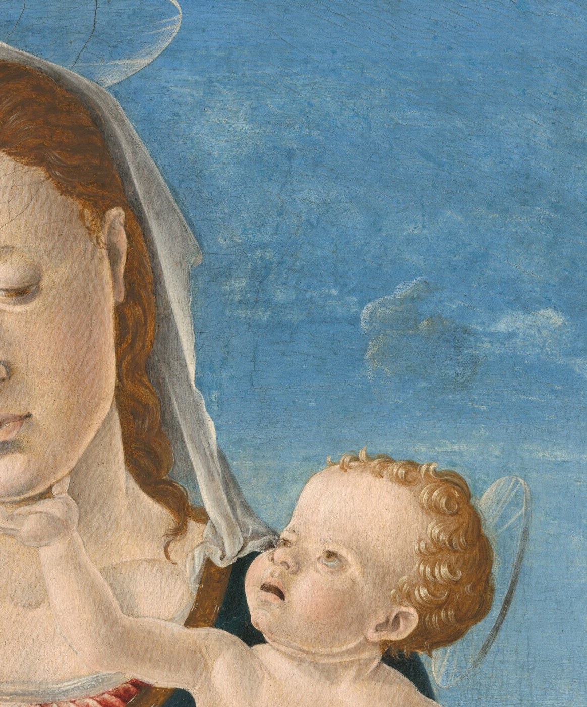 Her serene, lidded gaze angled away from the viewer creates psychological interiority , she contemplates rather than performs, a signature of Antonello's devotional realism.