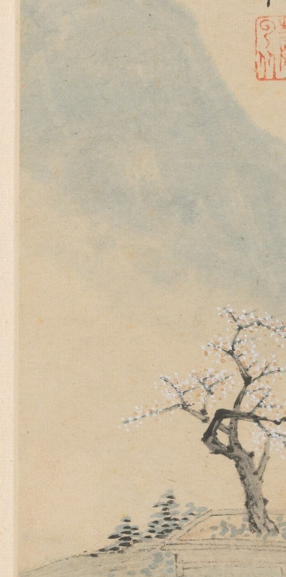 Look at the foreground tree, its gnarled branches rendered with dry brush.