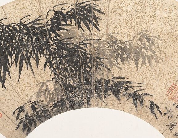 It shows a single bamboo stalk in a spring storm.