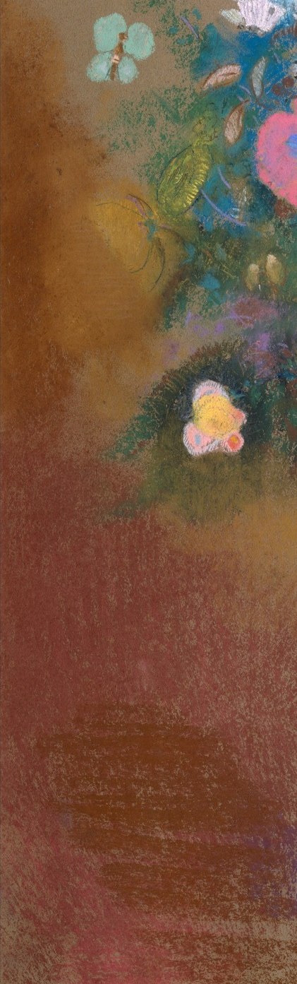 The background is not empty negative space but a tonally active field , its Venetian-warm hue is itself a painterly decision that charges the cooler blues of the vase with simultaneous contrast.