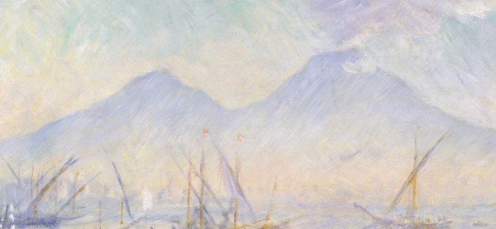 Provides a sense of depth and scale, grounding the bustling harbor scene.