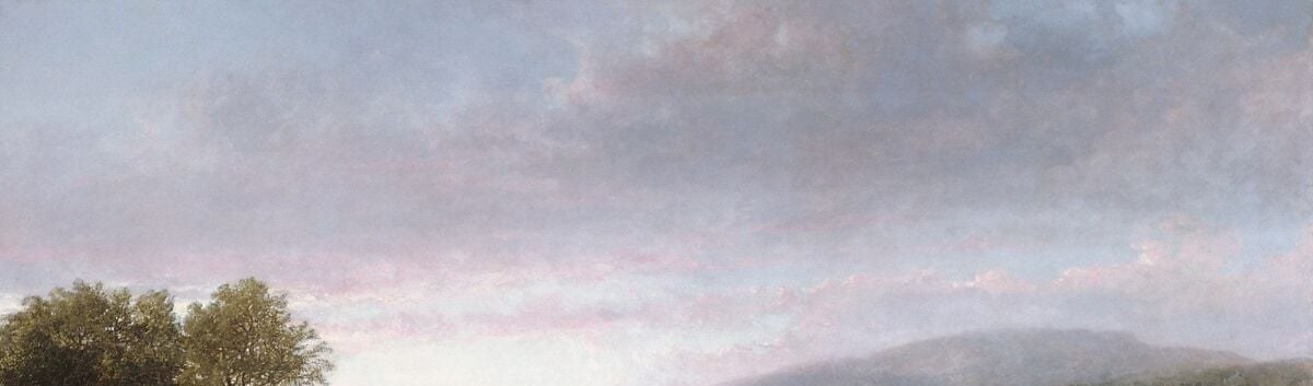Clouds occupy nearly half the canvas and are treated as dynamic matter, not backdrop , weather is the painting's mood engine