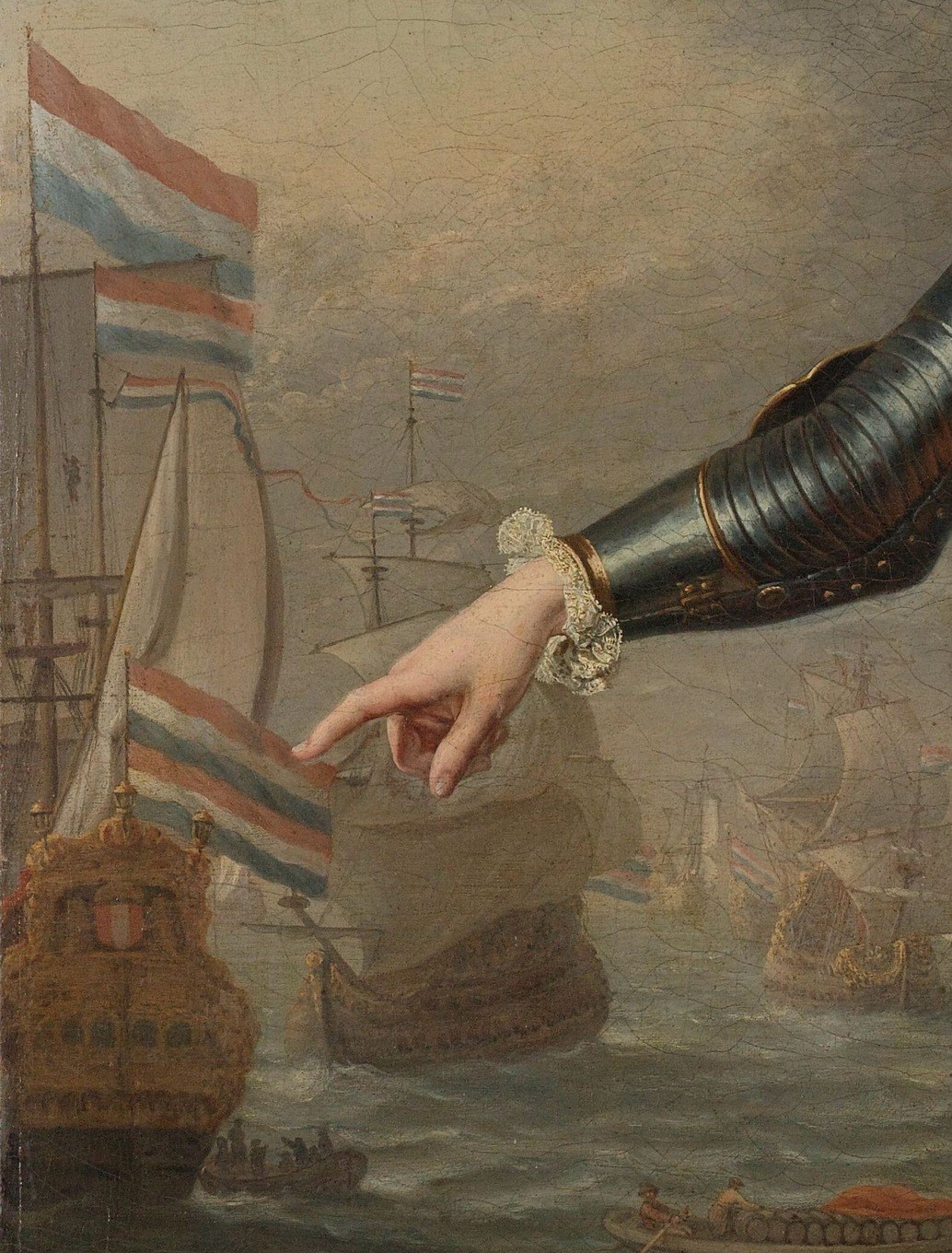 The lead ship carries the Dutch flag.