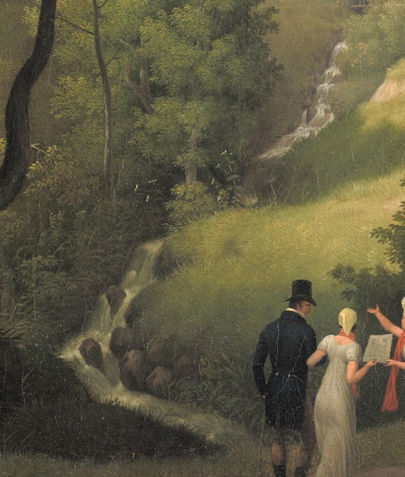 They are heading to this cascading waterfall.