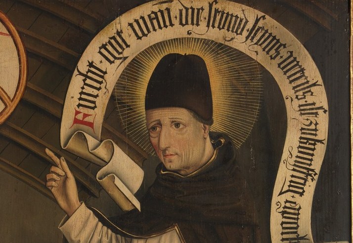 Latin inscription above identifies the saint.