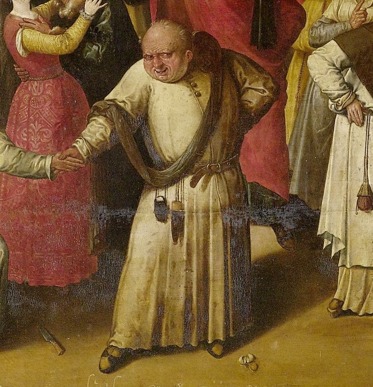 Lent, in plain white, carries a stick, representing discipline.