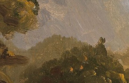He finds a storm tearing through the valley on one side.