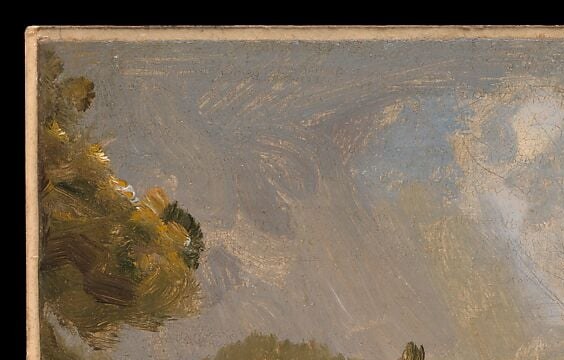 The churning purple-grey cumulus anchors the 'wild nature' half of Cole's wilderness-vs-civilization dichotomy; its weight makes the right-side sunlight feel earned.