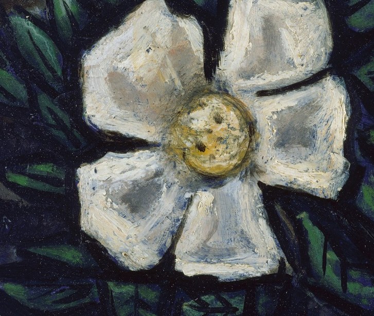 The flower appears almost sculptural, with thick, flat paint.