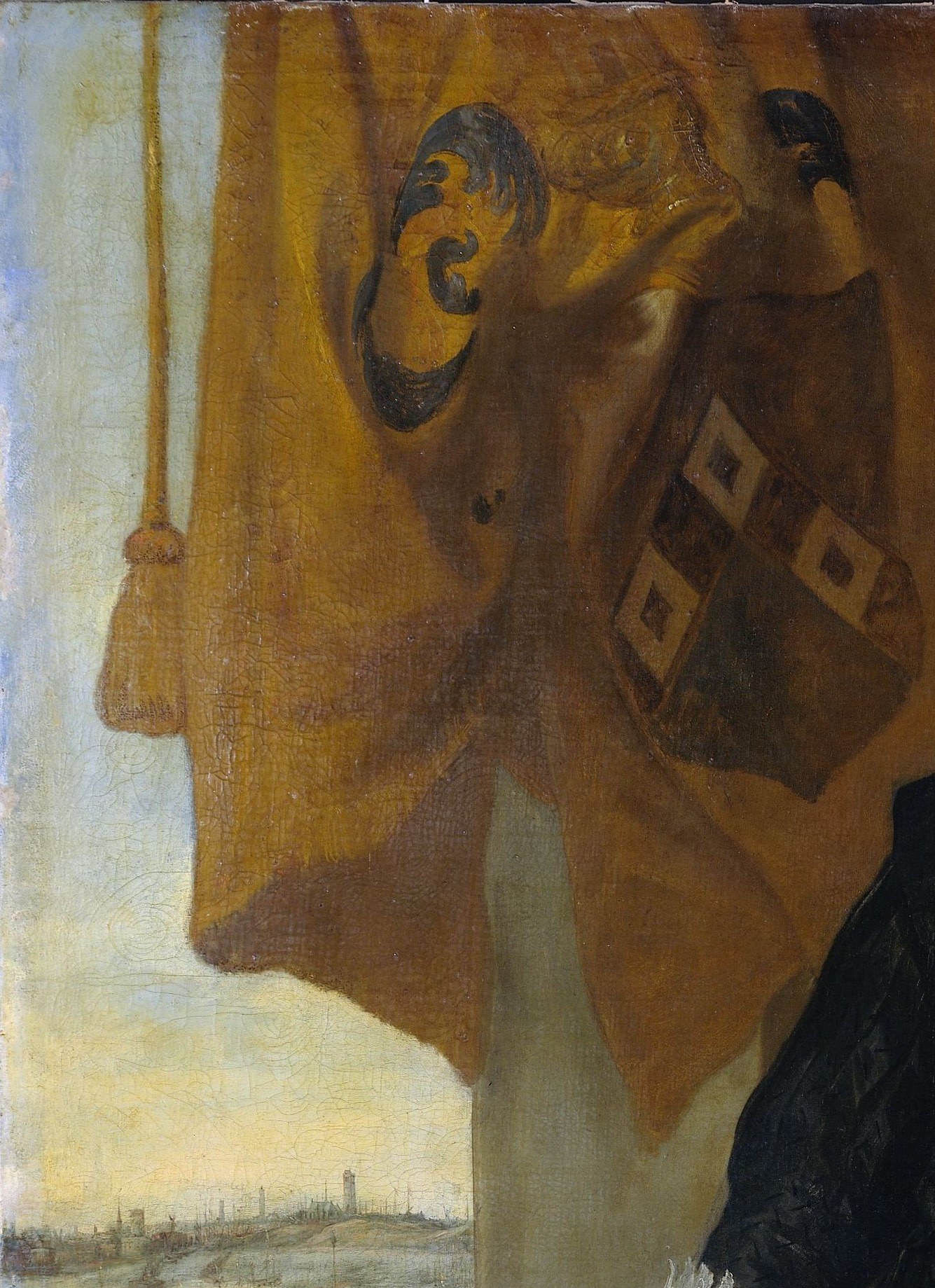 The banner displays his family's coat of arms, his lineage.