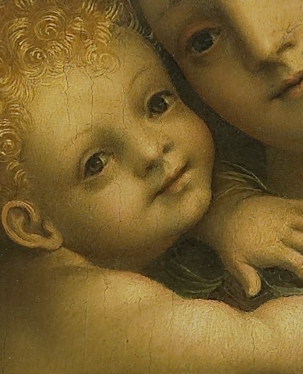 His direct gaze and slightly parted lips suggest an active, engaged presence.