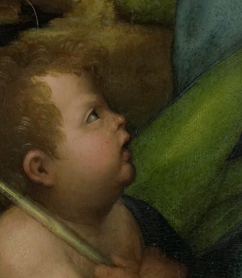 His upward gaze hints at his prophetic role.