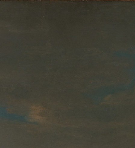The central authority of the composition , her gaze and bearing signal sovereignty; the tricorn hat with feathers marks her as military commander