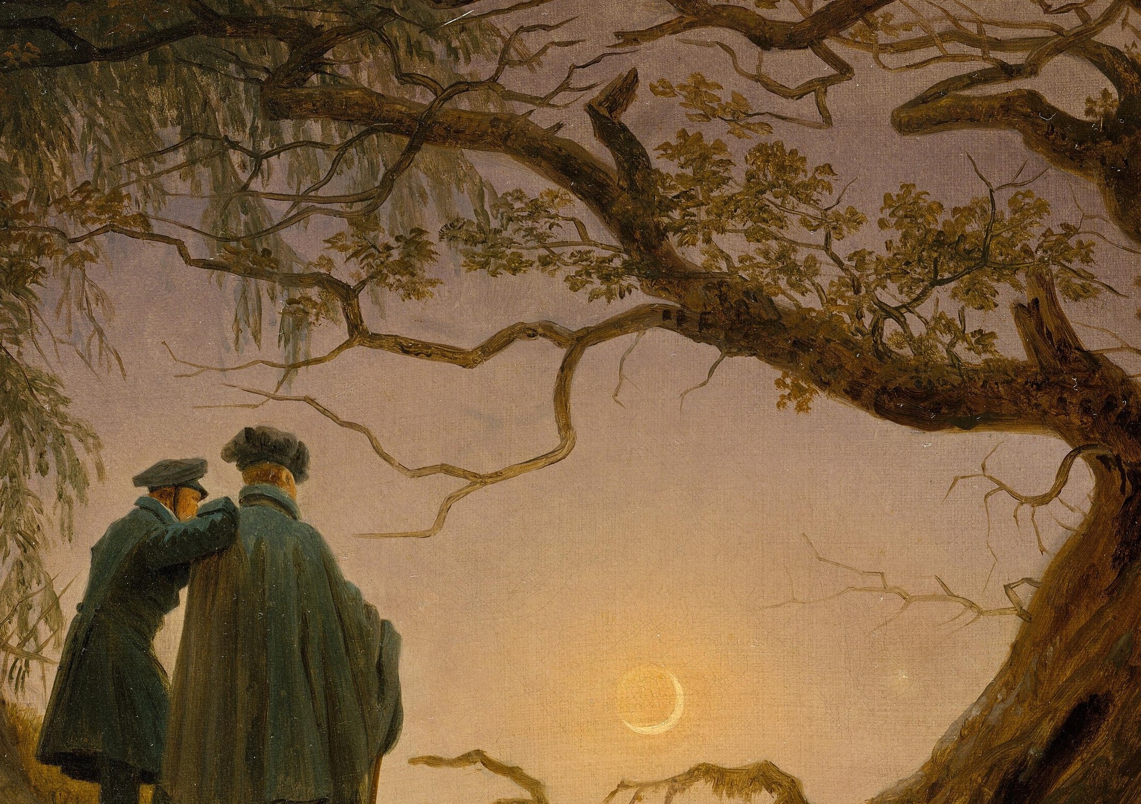 Friedrich's masterly atmospheric gradation , the halo is painted in concentric veils of warmth dissolving into cold darkness, the painterly center of the whole composition
