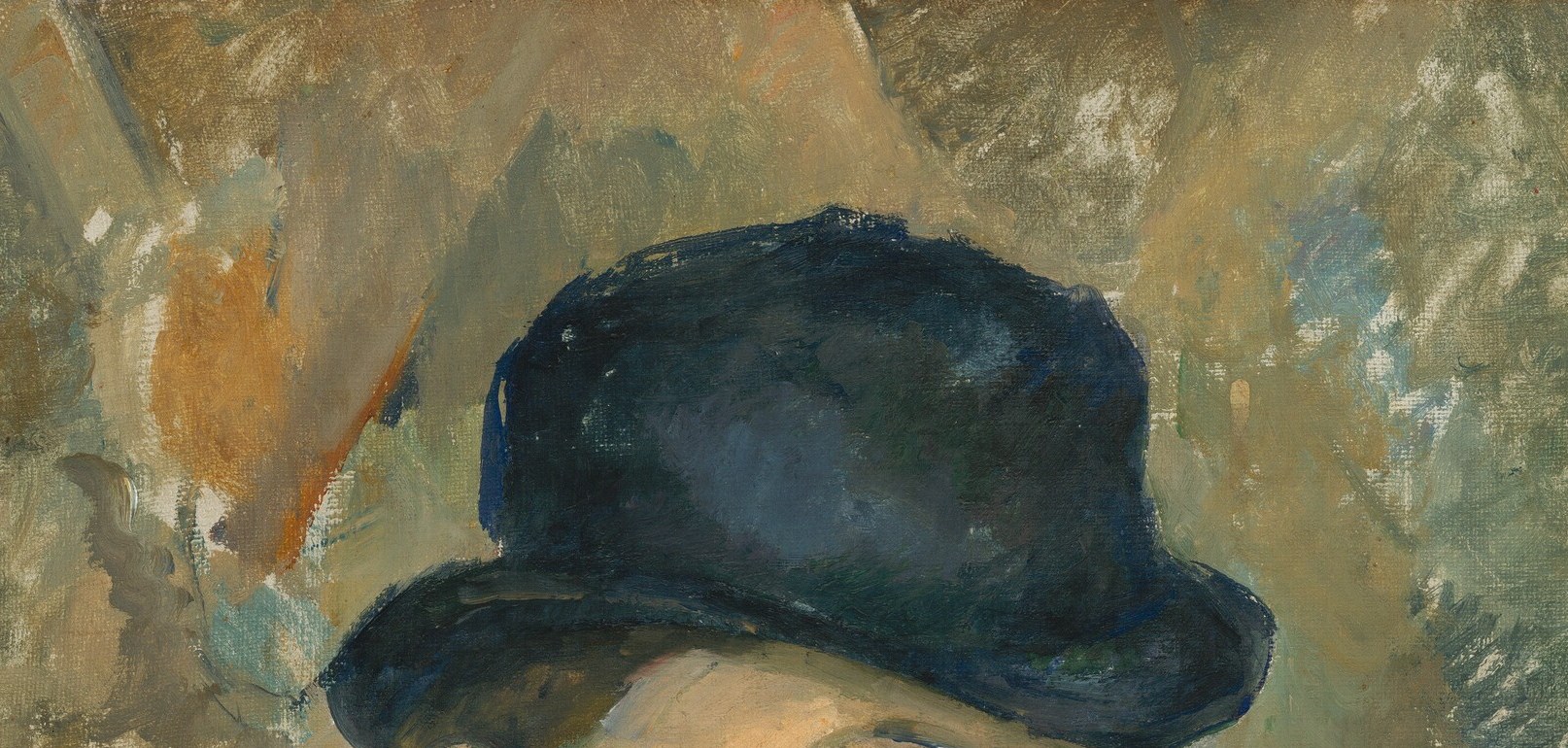 The hat anchors the portrait's silhouette and marks the boy as a bourgeois child of 1880s Provence; its solid dark mass contrasts sharply with the atmospheric background.