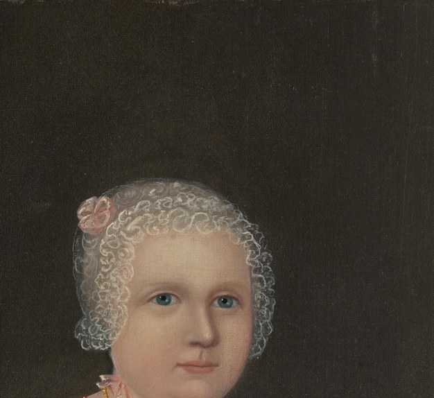 The unnervingly composed stare of a toddler , folk portraiture rarely captures this kind of unsettling directness; it reads as adult gravity in a child's face.