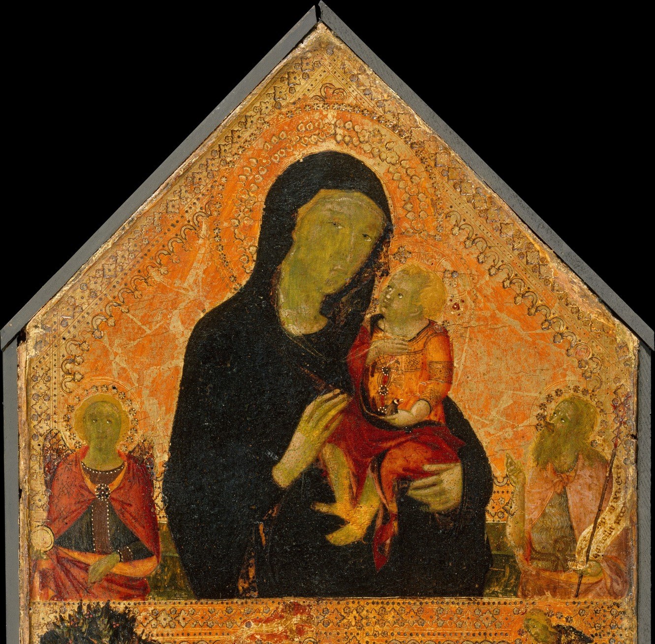 The arched silhouette itself is part of the devotional object , altarpiece format signals liturgical function
