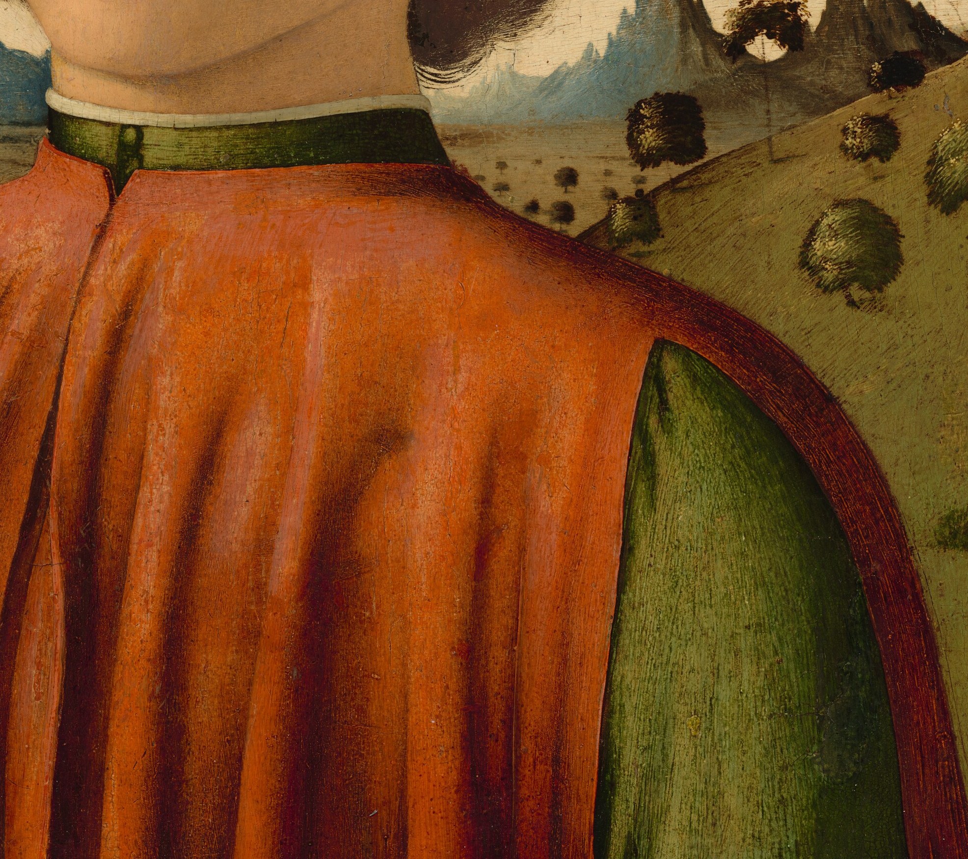 His use of oil and tempera gives the vest its rich color.