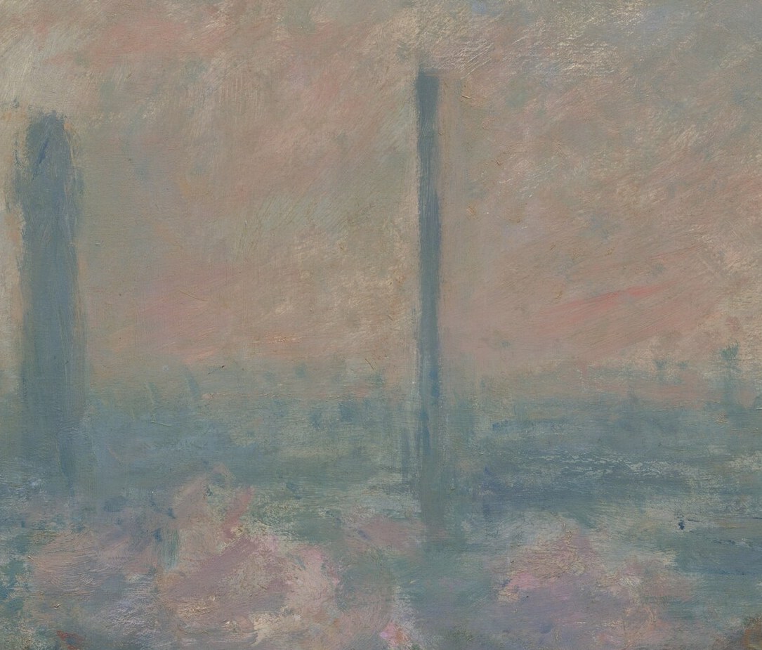 The bridge dissolves. The chimneys bleed into the sky.