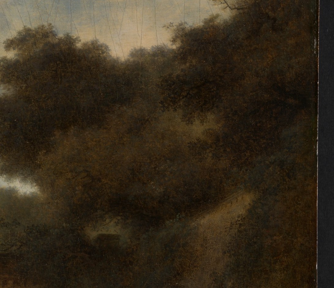 Its scale and texture create a sense of depth and enclose the scene, hinting at the lushness of the environment.