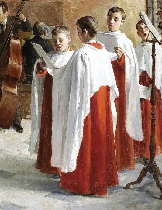 Young choristers prepare their sacred music.