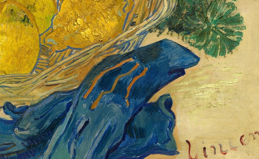 The unexpected utilitarian objects , the main conceptual puzzle of the painting; their cool intensity snaps against the warm fruit, anchoring the eye to the lower right