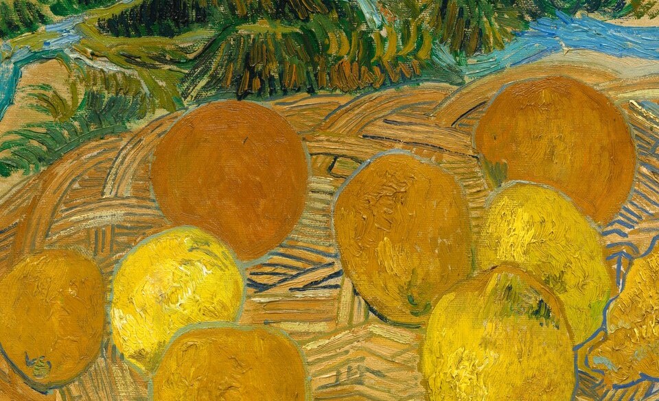 The lemon yellow pops against the orange mass, showing Van Gogh's deliberate use of analogous warm hues to create vibration rather than contrast