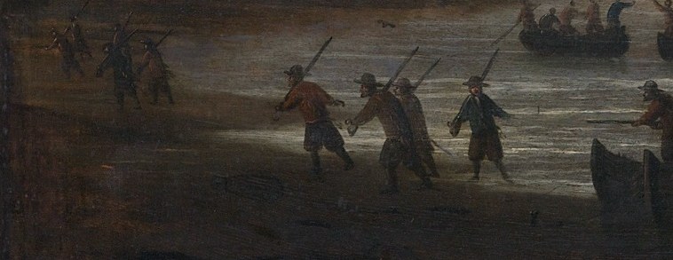 Soldiers came ashore and advanced on the fort.