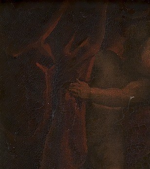 Two cherubs observe from above, unseen by the figures.