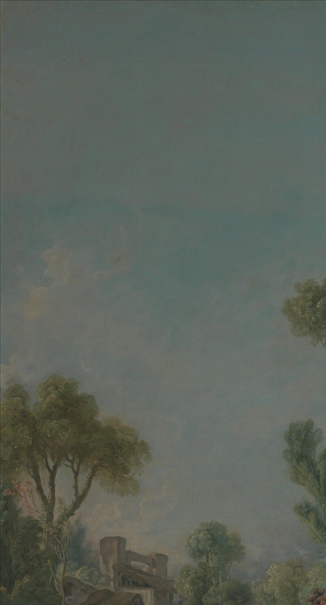 The sharp tonal contrast between this shadowed canopy and the luminous figures is Boucher's primary compositional device
