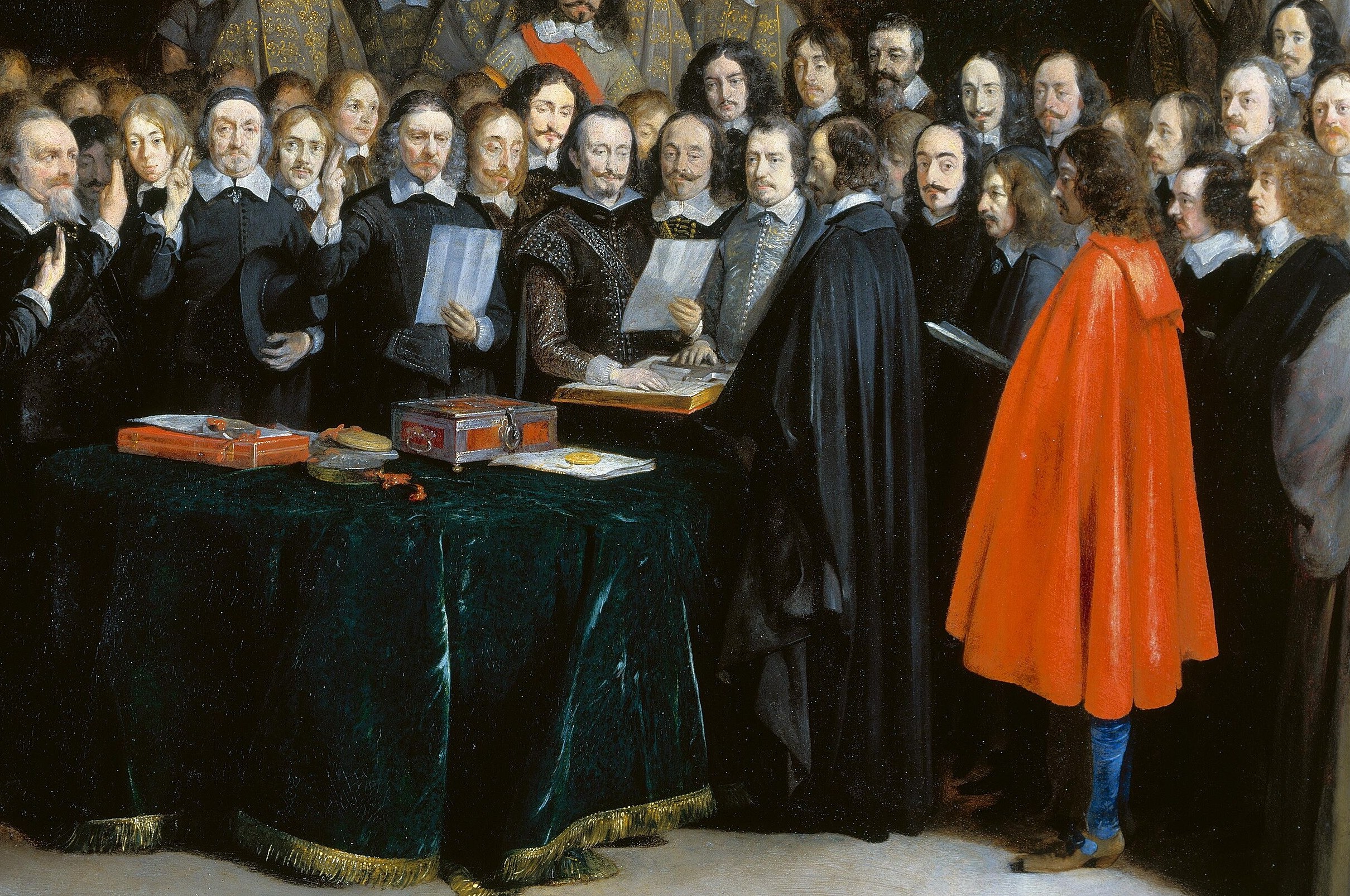 It shows the 1648 signing of the Treaty of Münster.