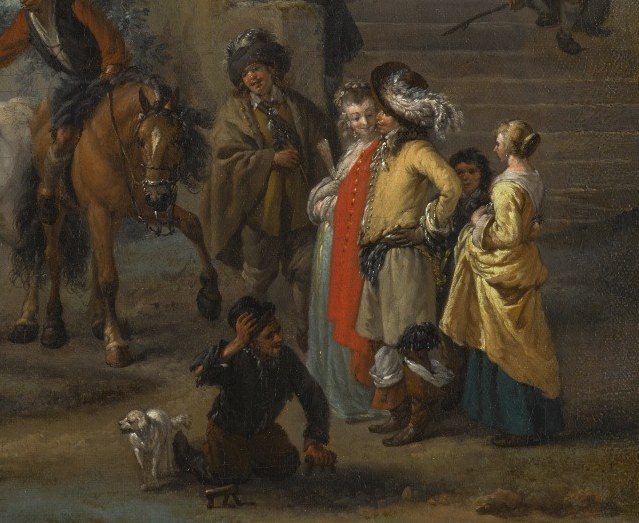 Spectators watch the equestrian skill.
