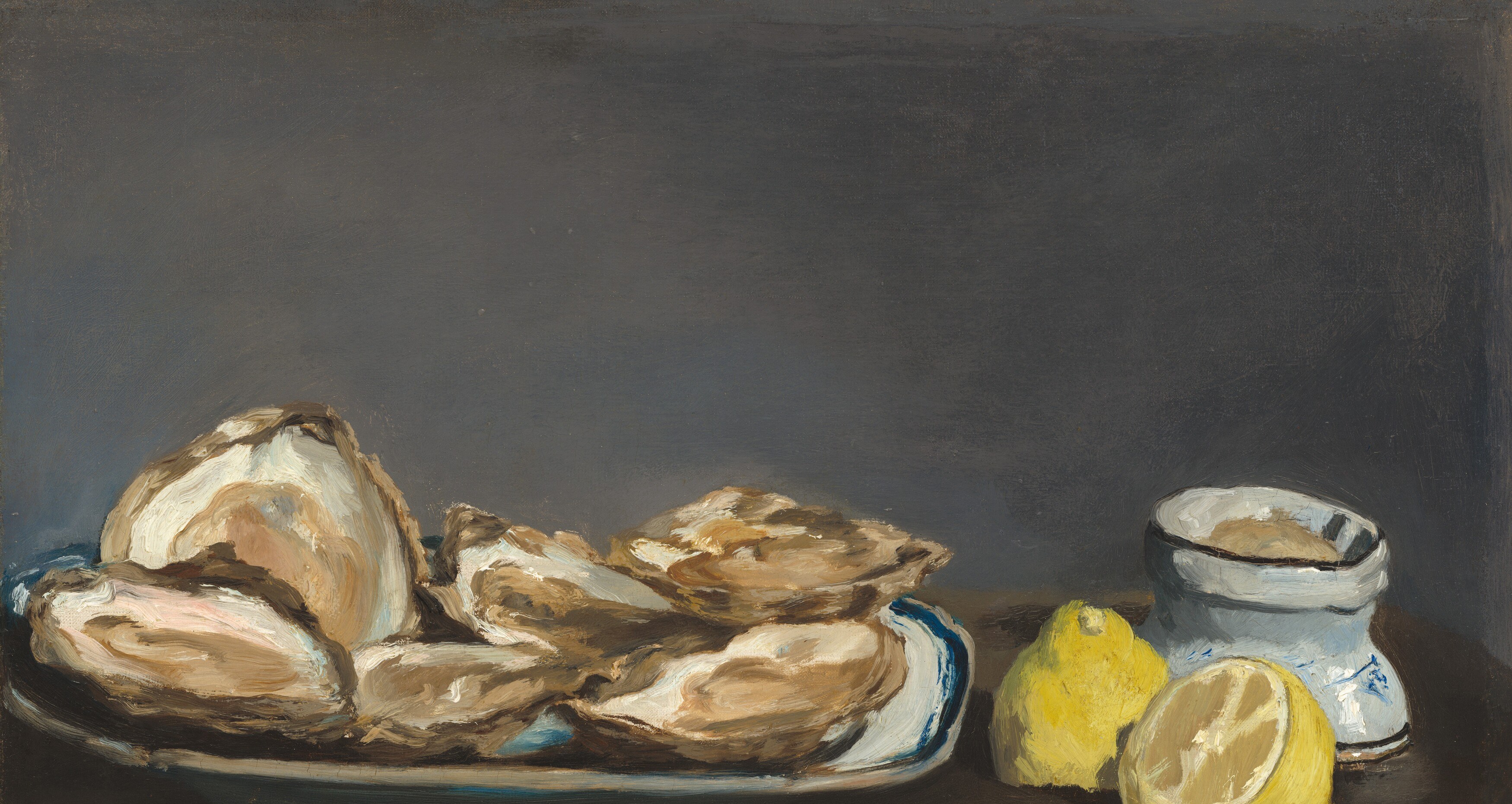 The painter, Manet, often used dark backgrounds to make colors pop.