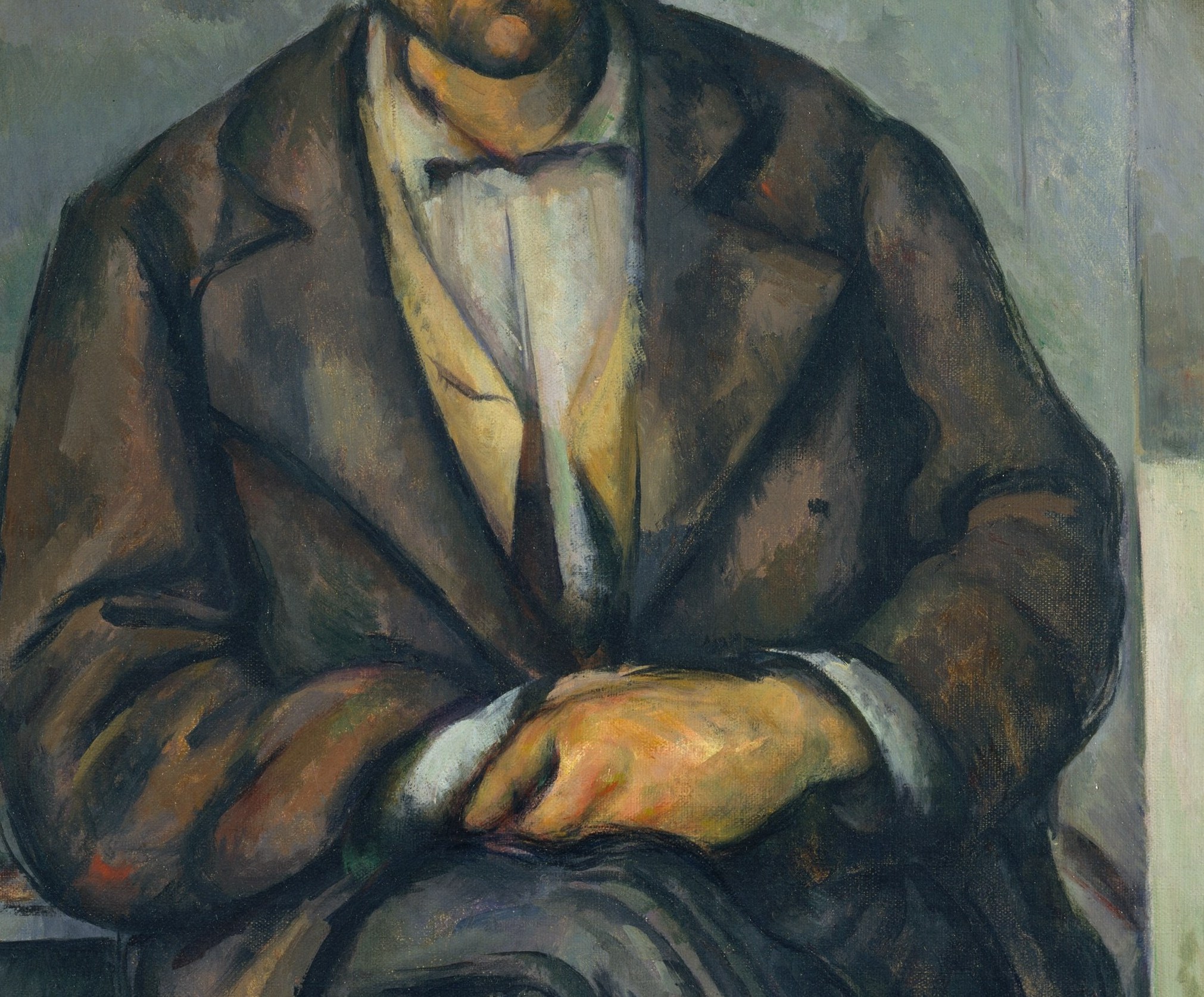 The textured brushstrokes give the fabric a tangible, worn quality, suggesting a life of labor.