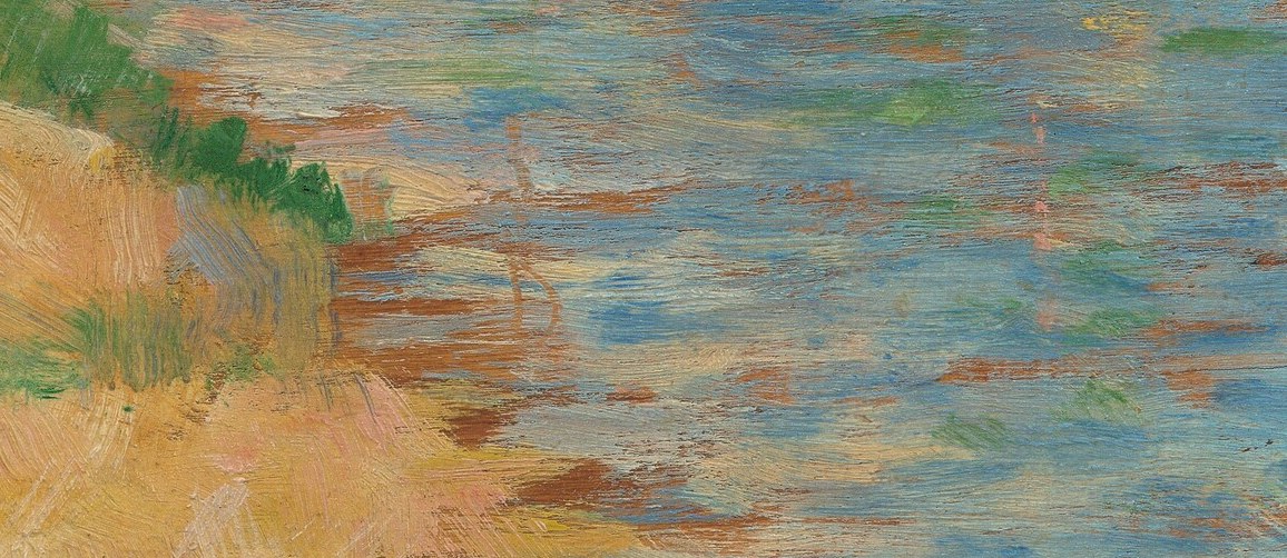 The painter used short, broken strokes, building luminous color fields.
