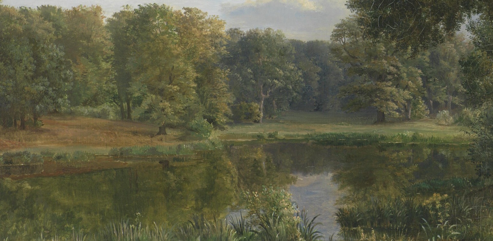 Reflecting the sky and trees, it adds depth and a sense of calm, mirroring the natural world.