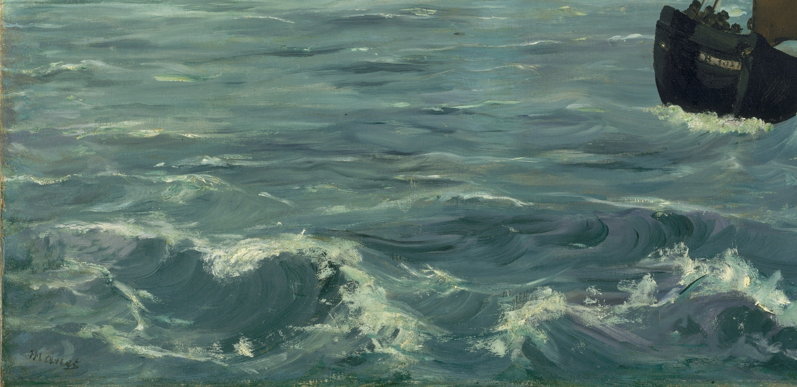 Now look how the sea is made. Not with a fine brush.