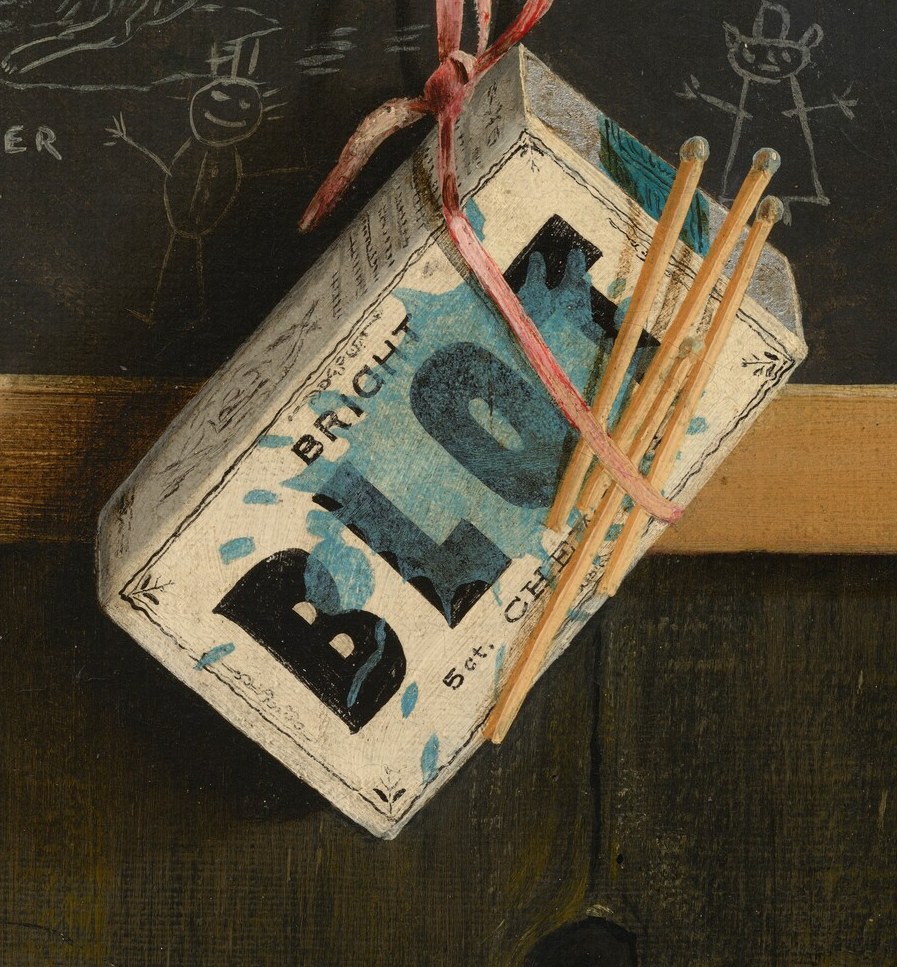 The bright blue and yellow packaging, along with the loose matches, suggests a recent or imminent action, adding a sense of immediacy.
