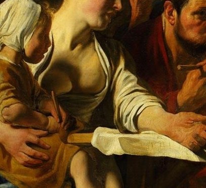 This grouping forms the emotional core, representing domesticity and vulnerability.