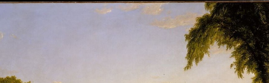 Cole's atmospheric centerpiece , diffused autumn light across the full width of the canvas suggests divine benediction over the pastoral scene, the painting's theological argument made visible