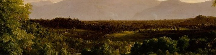 The real subject of Cole's argument , this expanse of sunlit productive land is what the railroad threatened and what he idealized; its brightness is deliberate propaganda for an Edenic America