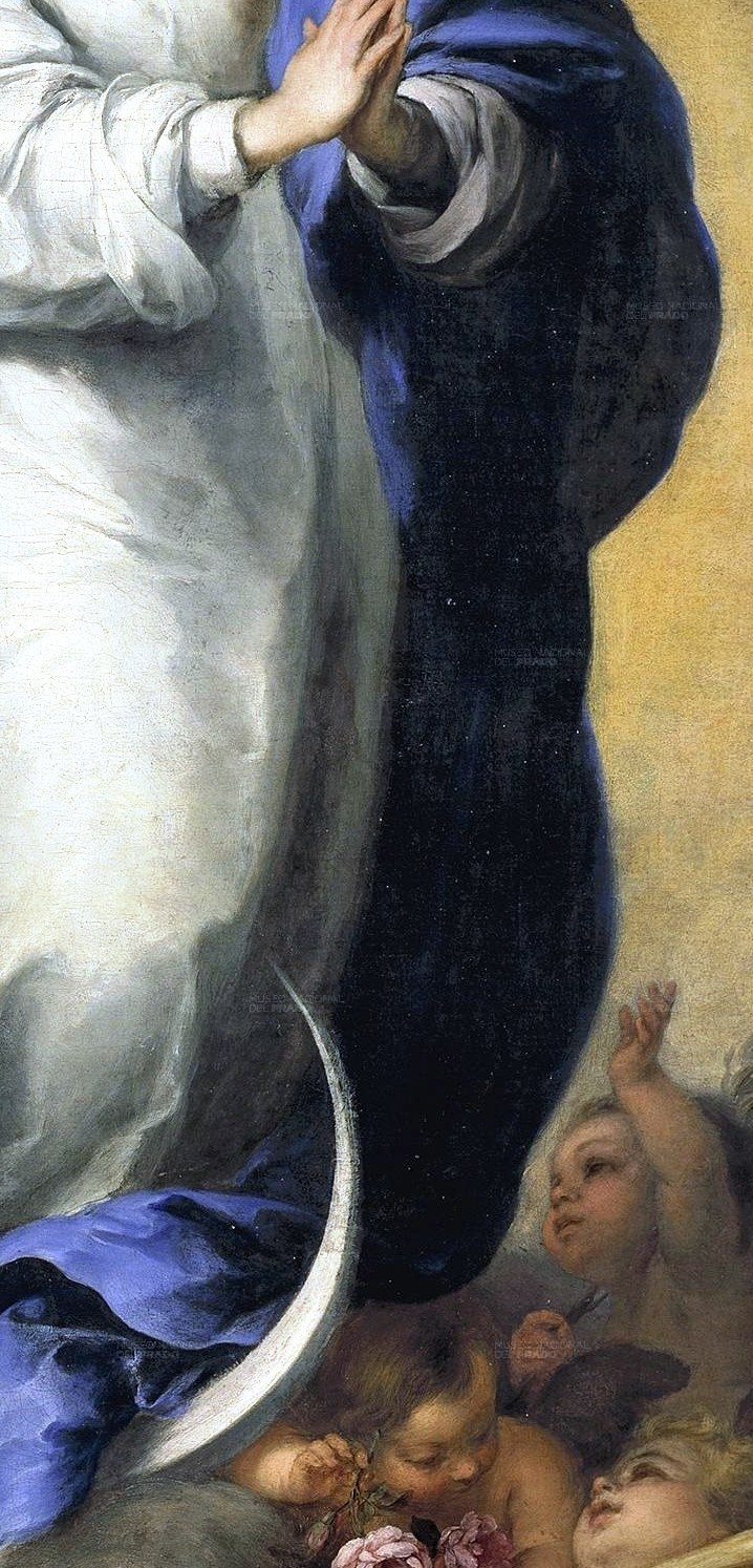 The rich blue, often associated with royalty and the heavens, drapes her in divine authority.