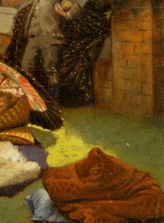 But the boy on the right holds his umbrella tight as a rifle.