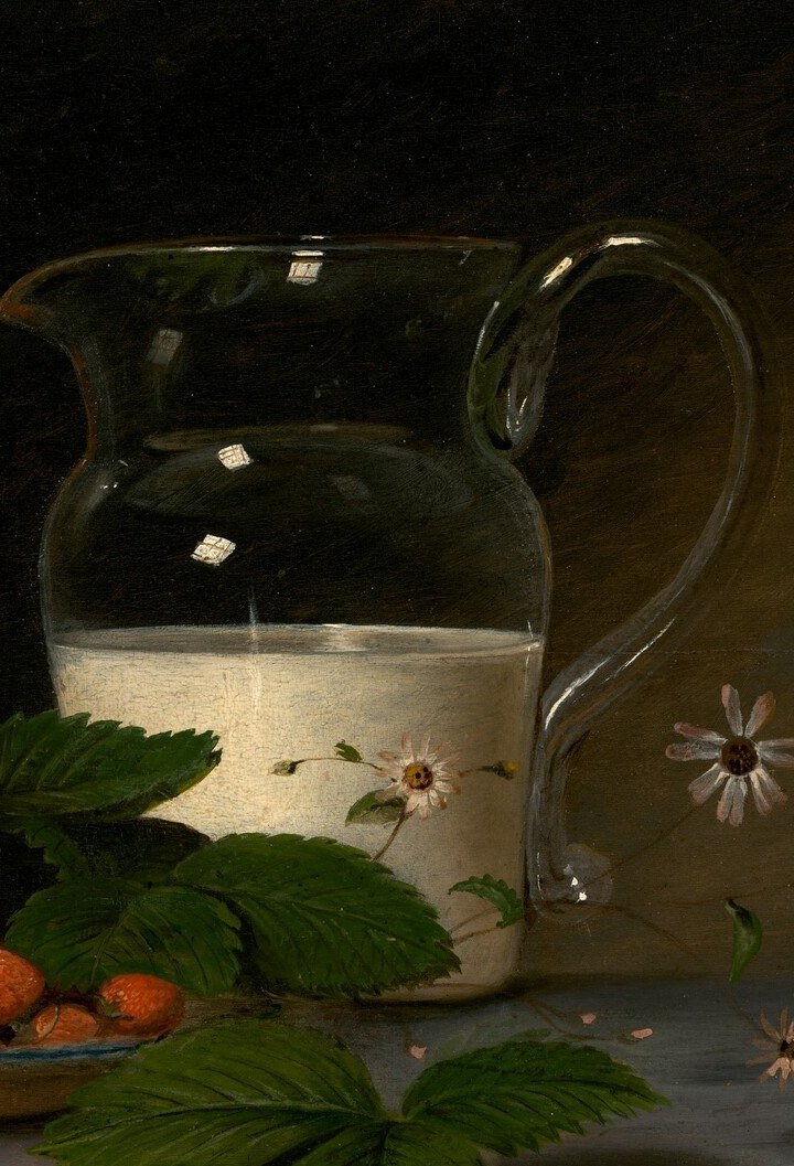 Centerpiece of Peale's technical ambition: painting transparent glass that reveals opaque cream inside was a deliberately difficult illusionistic challenge.