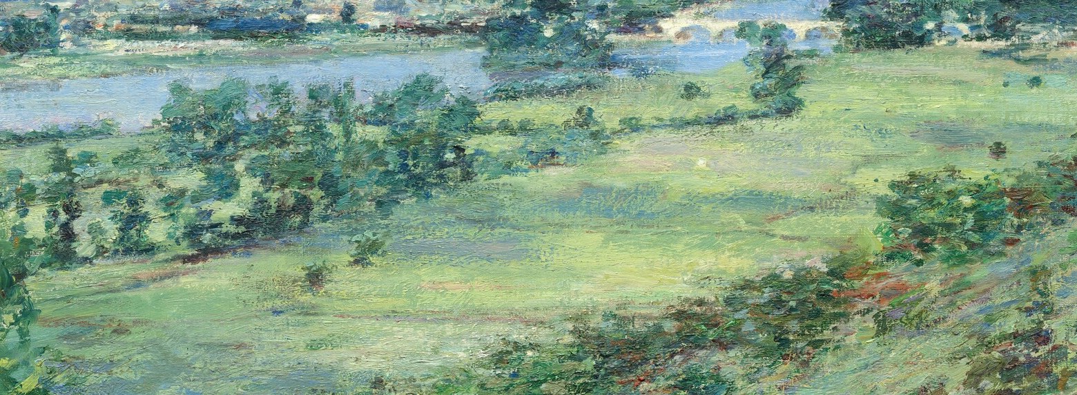 The expanse of brilliant green is the painting's emotional centre , a carpet of light that conveys the abundance and warmth of a French summer.