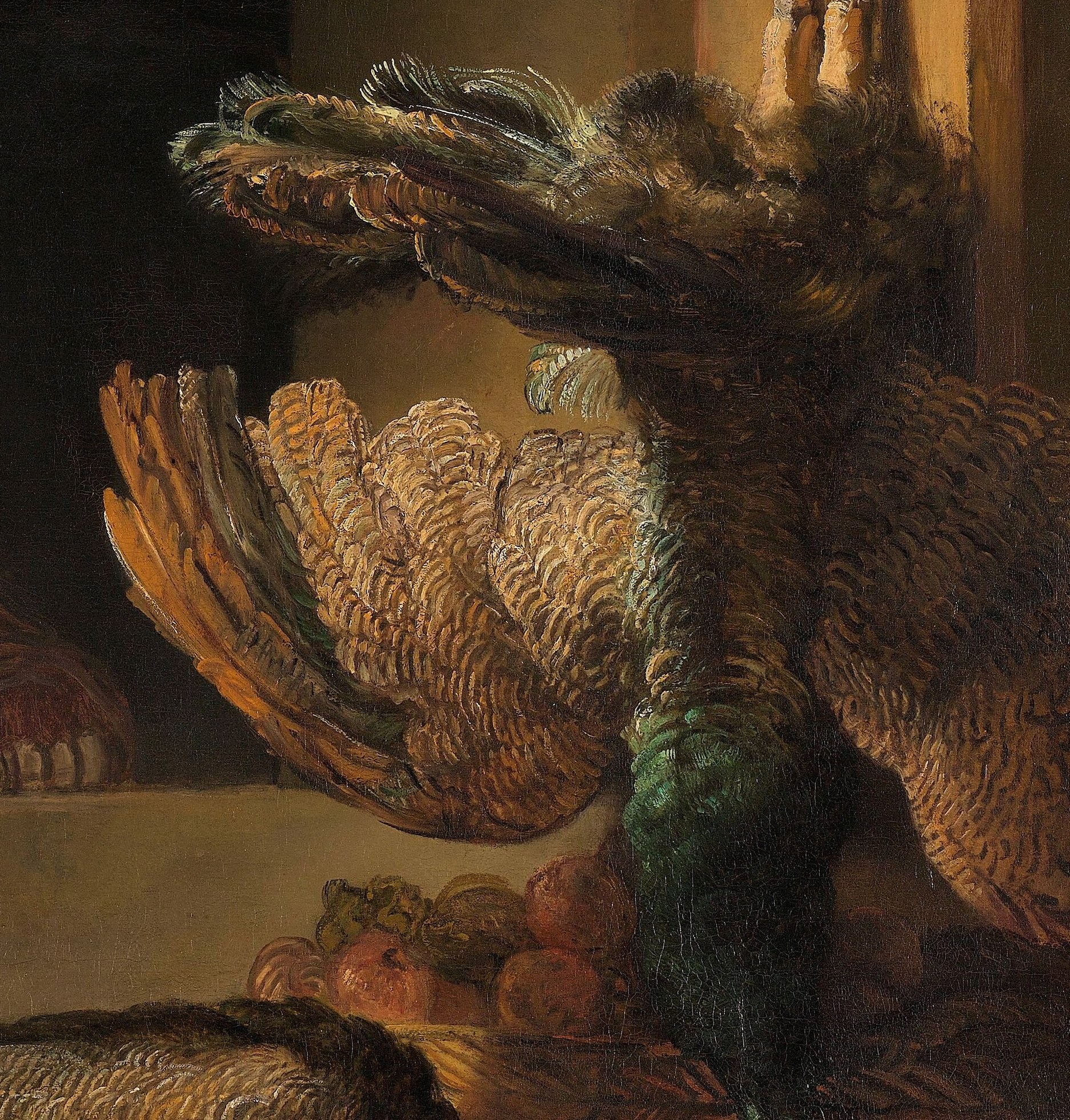 The painter used chiaroscuro to make the feathers almost tactile.